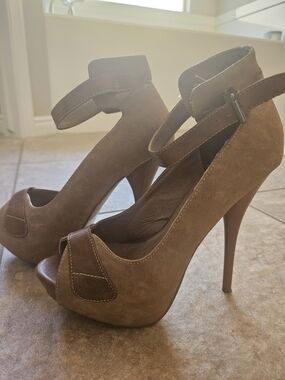 Aldo Brown Suede Peep-Toe Ankle Strap Stiletto Heels
